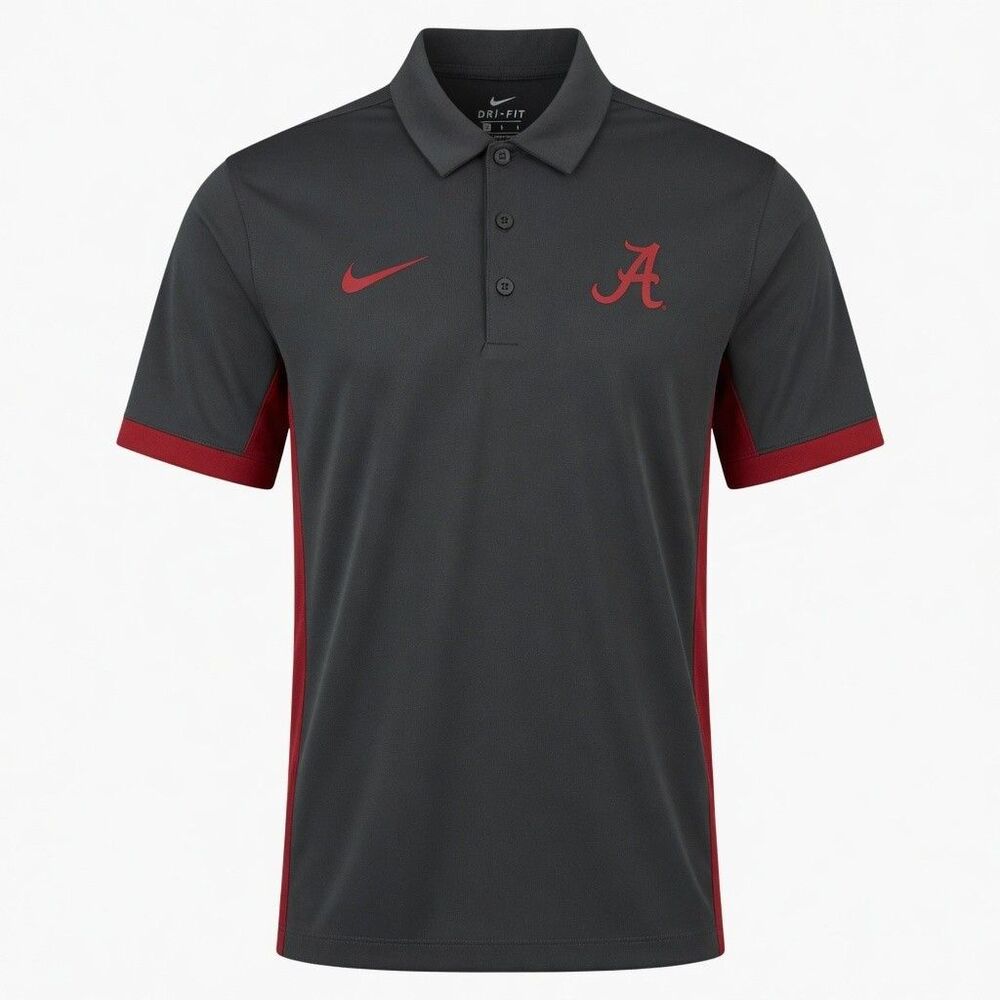 Nike Alabama Crimson Tide Mens L Gray Red Dri-Fit Polo Shirt NCAA Football Roll